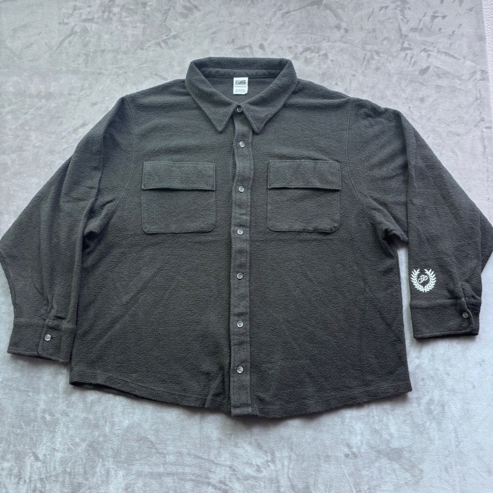 Victoria's Secret PINK Fleece Button Down Shirt Gray XXL Logo Pocket Shacket Top